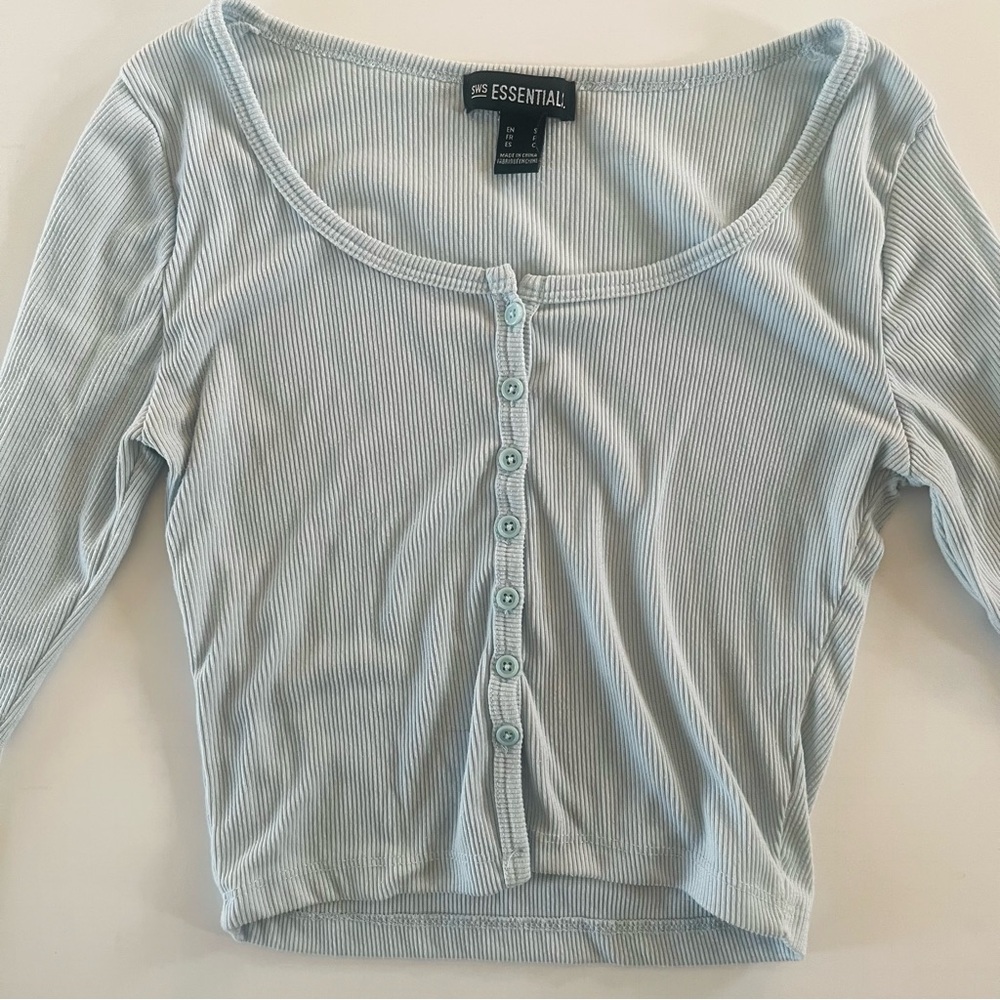 light blue long sleeve ribbed top